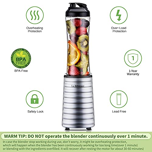 La Reveuse Personal Size Blender for Protein Shakes and Smoothies, Silver - color: Silver