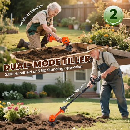 NEWTRY Cordless Electric Tiller Cultivator, 4'' Tilling Depth & Width