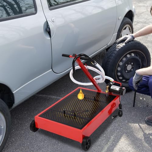 17 Gallon Oil Drain Pan with 120W Electric Pump & 8 Ft Hose Low Profile Oil Drain Tank Oil Drain Cart with Foldable T-Handle, Oil Change Pan for Car, SUV, Truck - size: C-17 Gallon Oil Drain Pan 120W Electric Pump