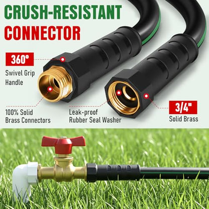 Garden Hose 100 ft x 5/8" with Nozzle, Water Hose Heavy Duty Flexible, Lightweight Kink-less Hybrid Hose with Swivel Handle, Male to Female Fittings (Green, 100FT) - color: Green, size: 100ft