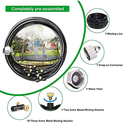 GLANT Misting Cooling System, 33FT (10M) Misting Line + 10 Brass Mist Nozzles + Brass Adapter(3/4") Outdoor Mister for Patio Garden Greenhouse Trampoline for Waterpark (33FT/10M)