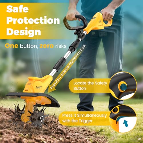 Battery Powered Tiller Compatible with Dewalt 20V Battery(Tool Only), 310RPM Folding Electric Rototiller Features 40 Steel Tines, 9.1In Tilling Width & 6.3In Depth Tiller - color: Compatible with Dewalt 20V Battery