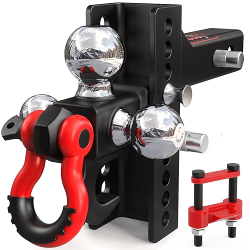 TYT Adjustable 5-in-1 Tri-Ball Hitch Ball Mount for 2-Inch Receiver - size: Adjustable Tri-Ball with Hook & Shackle