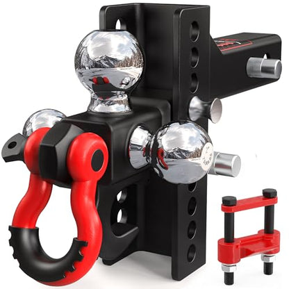 TYT Adjustable 5-in-1 Tri-Ball Hitch Ball Mount for 2-Inch Receiver - size: Adjustable Tri-Ball with Hook & Shackle