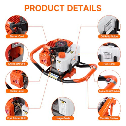 63CC Auger Post Hole Digger with 6" 8" Drill Bits +1 Extension Rod