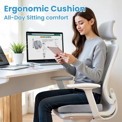 TushGuard Memory Foam Office Chair Seat Cushion - Light Grey, Large - color: Light Grey, size: Large