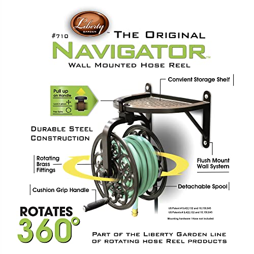 Liberty Garden 710 Navigator Rotating Garden Hose Reel, Holds 125-Feet of 5/8-Inch Hose - Bronze - style: Classic