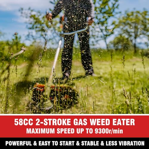 58CC 4 in 1 Gas Powered Weed Wacker, Brush Cutter, 18.5 in Cut Path Red - color: Red