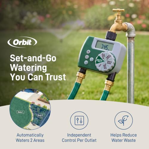 Orbit Programmable Digital Hose Watering Timer - 2 Outlet - Battery Powered - with LCD Screen - Built-in Rain Delay - Water-Resistant - 58910 - size: 2 Outlet