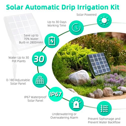 Solar Powered Drip Irrigation System, OHYEAHSPIN Solar Automatic Garden Watering Outdoor Greenhouse Accessories Supported 15 Pots Plants & 6 Timer Modes - size: Supports 10-15 Pots, 6Timing Modes