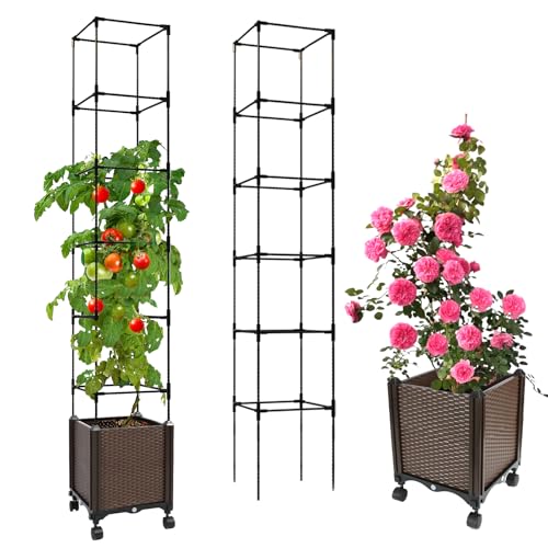71inch 3-in-1 Planter Box with Trellis, Wheels, 6 Layer Tomato Cage