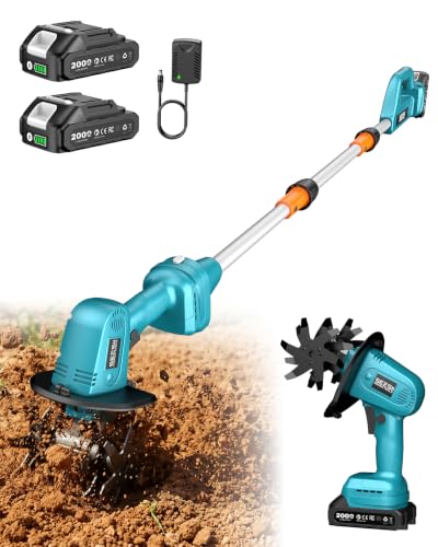 2-in-1 Cordless Tiller Cultivator with Removable Rod, Lightweight 4.9 lbs - color: Navy blue