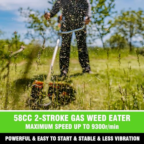 58CC 4 in 1 Gas Powered Weed Wacker, Brush Cutter, 18.5 in Cut Path Green - color: Green
