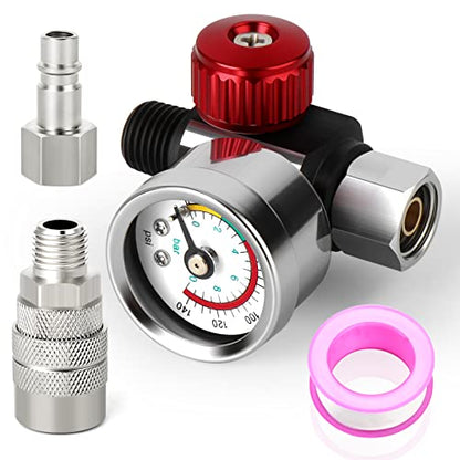 MEANLIN MEASURE Air Adjusting Regulator Valve,with 140 PSI Gauge, 1/4" NPT Inlet with 140 PSI Gauge for Spray Paint Gun and Air Tools
