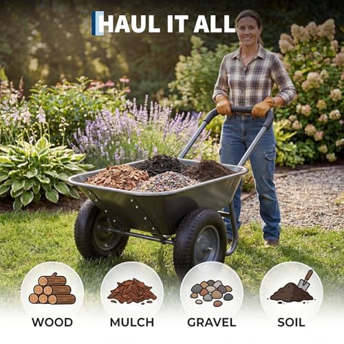 600Lb Garden Cart with Dual 14" All Terrain Wheels Yard Wheelbarrow, Grey - style: Grey- 2 Wheels