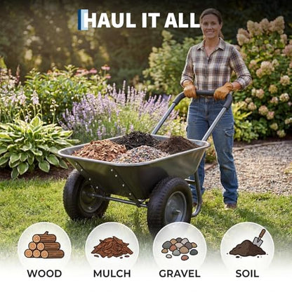 600Lb Garden Cart with Dual 14" All Terrain Wheels Yard Wheelbarrow, Grey - style: Grey- 2 Wheels