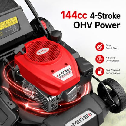 AMERISUN 21" Gas Lawn Mower,144cc 4-Stroke Engine,3-in-1 Push Mower