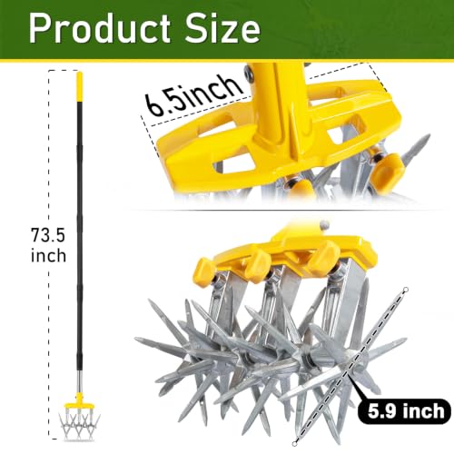 Rotary Cultivator Garden Tool with Extra-Large Tines, 74-Inch Long Handle Manual Tiller Cultivator, Heavy-Duty Rotary Hand Tiller for Soil Mixing, Reseeding Grass, Gardening, Lawn Care