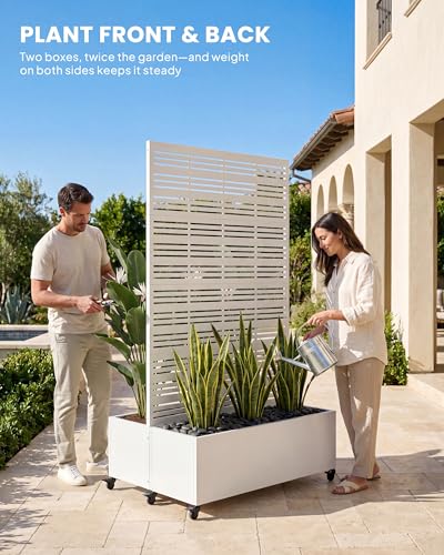 Louvered Privacy Planter Box with Trellis, Patio Balcony - White - color: Dual Planter Box - Matte White