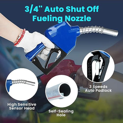 Diesel Fuel Hose Reel Blue, Heavy Duty Retractable 3/4" x 50ft Hose Reel with Automatic Shut Off 3/4 Fuel Nozzle Spring Driven Auto Swivel 300PSI Fuel Line Hose for Tank Truck Trailer Boat