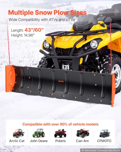 VEVOR Snow Plow Kit 43 in/60 in Width Adjustable Plow Attachment Side Wings - size: 43in-60in Adjustable, with Side Wings