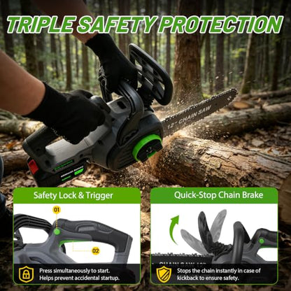 12" Cordless Electric Chainsaw with Brushless Motor, 2x4.0Ah Battery
