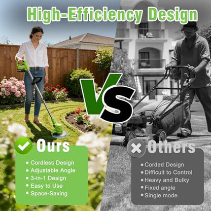 3-in-1 Cordless Weed Wacker: 21V Battery Powered Weed Eater - color: Green