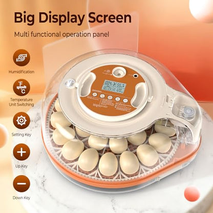 HOWOOlUA 26 Egg Incubator for Hatching Eggs withAuto Turn, Temp & Humidity Control, Built-in CandleLarge Capacity Egg Incubator for Chicken Duck Goose Eggs - size: 26-EGGS