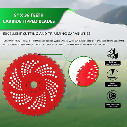 9" x 20T Chainsaw Tooth Brush Cutter Blades, 9" x 36 Teeth Carbide Tipped Blades, 10" x 80T Carbide Tip Blades,Trimmer Blades,1'' / 2.54MM Arbor Size (3 Blades with Adaptor Kits)