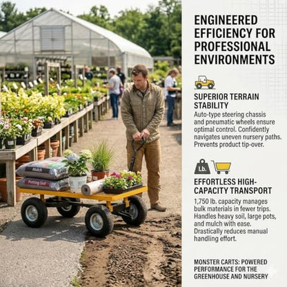 FarmTek Monster Cart Heavy-Duty Utility Flatbed – 1500 lb Capacity