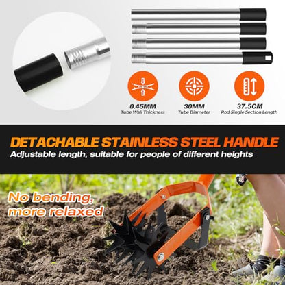 Garden Weasel Rotary Cultivator 72" Hand Tiller, 2-in-1 Adjustable for Soil & Weeds