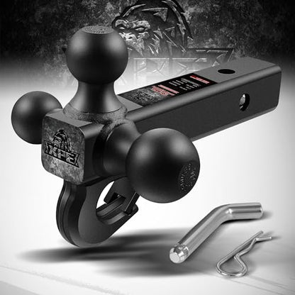 XPE Tri Ball Trailer Hitch Mount with Hook Fits 2 Inch Receiver Matte Black