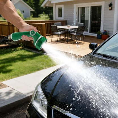 HugeDawn Garden Hose Nozzle with 7 Spray Patterns, Heavy Duty Metal Sprayer 30% Greater Water Flow for Watering, Car Wash, Outdoor Cleaning (Green) - color: Green