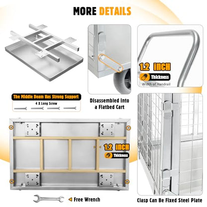 Platform Truck Cart with Cage, Multipurpose 6 in1 Foldable Flatbed Cart Heavy Duty Push Cart Dolly W/Swivel Wheels 2000lbs Capacity Utility Hand Cart for Grocery/Laundry/Stall/Storage - style: 39"x24" with High Fence