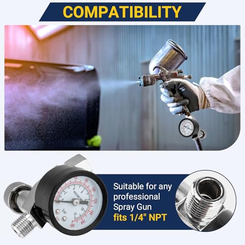 Air Adjusting Valve Regulator with Gauge, 1/4" NPT, 0-180 PSI for Air Tools