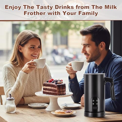 Electric Milk Frother Automatic Hot & Cold Foam Maker Auto Shut-Off Durable Stainless Steel Milk Frother with 4 Functions Enjoy Perfect Milk Froth in 2 Min for Coffee, Latte, Macchiato (Black) - color: Black