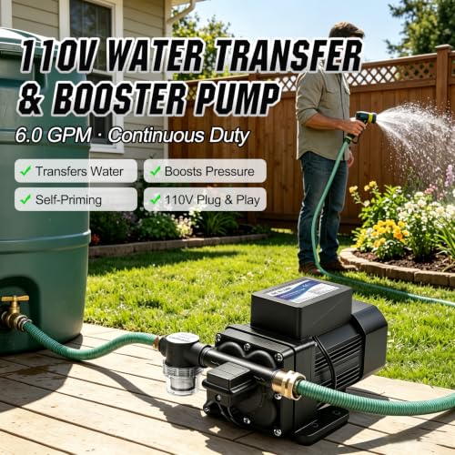DC HOUSE 110V Brushless Water Booster Transfer Pump, 6.0 GPM 55 PSI - color: Black