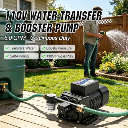 DC HOUSE 110V Brushless Water Booster Transfer Pump, 6.0 GPM 55 PSI - color: Black