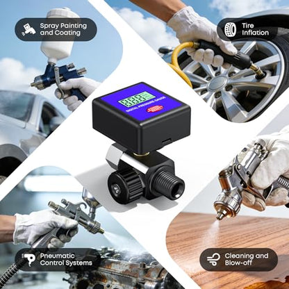 1/4" NPT Digital Air Pressure Regulator, Adjustable 0-200 PSI Air Compressor Regulator with Pressure Gauge for Pneumatic Tools & Spray Equipment