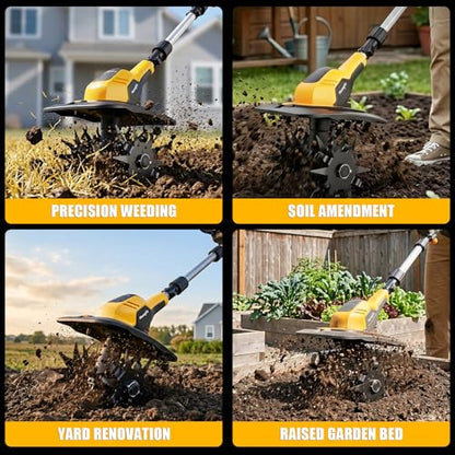 Cordless Tiller Cultivator Compatible with DEWALT 20V Battery (Tool Only)