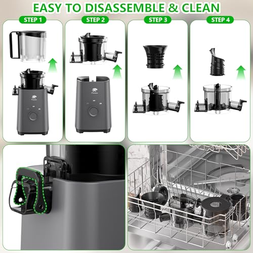Cold Press Juicer Machines, 5.3" Large Feed Chute Slow Masticating Juicer, Powerful AC Brushless Motor Fit Whole Fruits & Vegetable, 99% Juice Yield, Ultra Quiet, Easy Clean - color: Grey