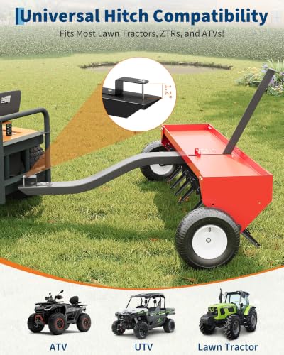 48" Tow Behind Lawn Plug Aerator with Universal Hitch, Red - color: Red-48 Inch