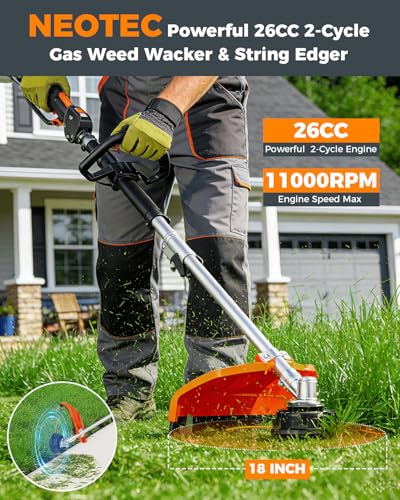 4-in-1 26cc Gas Weed Eater,String Trimmer,Pole Saw,Hedge Trimmer,Brush Cutter,Multi-Function Weed Wacker for Yard Care Tool with Rubber Handle & Shoulder Strap,Ideal Stimmer Tool for Homeowners