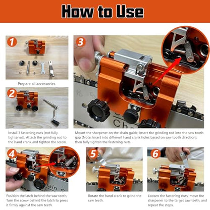QTG Manual Chainsaw Sharpener, 30° Portable Hand Crank Chain Grinder Kit