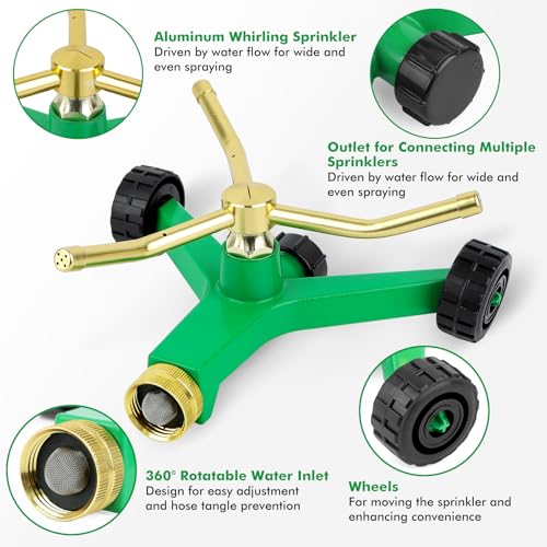 RESTMO 3-Arm Metal Sprinkler with Wheel Base