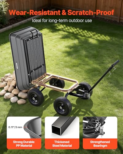 VEVOR 7 Cu.Ft 1200LBS Poly Garden Cart Dump Wagon, Heavy Duty Wheelbarrow with 2-in-1 Convertible Handle and 13" Flat Free Tires, Utility ATV Trailer Yard Dump Cart Tow Behind for Lawn Mower Tractor - color: Darkgrey