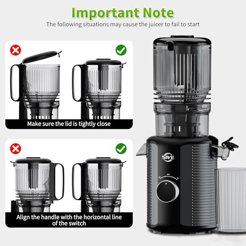 5ive Cold Press Juicer, 5.1" Juicer Press with 41oz Capacity for Fruits Veg - color: Silver Gray