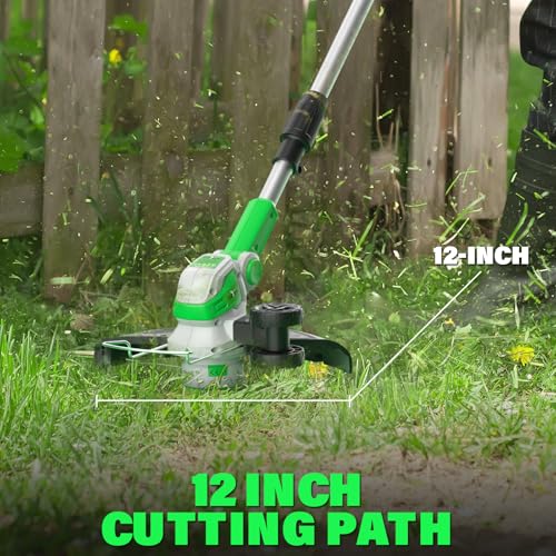 SOYUS 12" 20V Cordless String Trimmer Weed Wacker, 2×2.0Ah Battery&Charger