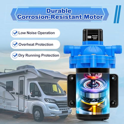 3.0 GPM 70 PSI Washdown Deck Wash Pump Kit, 12V Washdown Pump Kit with Strainer and Pressure Switch for RV,Boat,Sprayer,Travel Trailers,and Yacht TRWP1-030-070-33 - color: Black