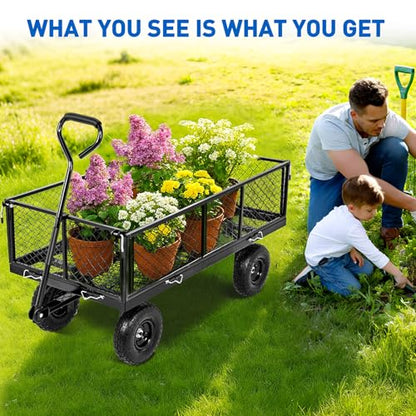 Yesker Steel Garden Carts - 1100lbs Dump Wagon with All Terrain Inflatable Wheels for Yard Lawn Farms Gardening - Heavy Duty Utility Outdoor Hauling Wheelbarrow - size: Steel 1100Lbs